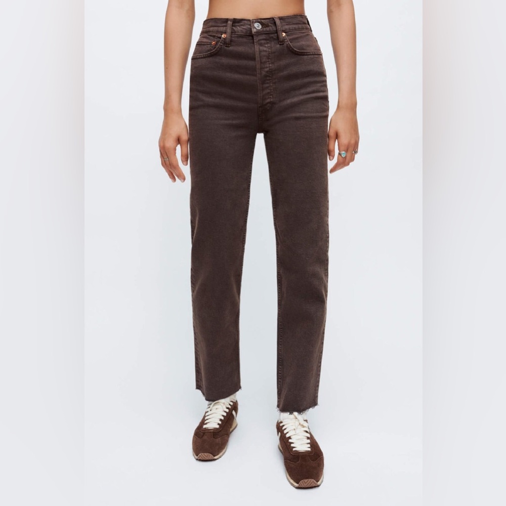 Re/Done 70s Ultra High Rise Stove Pipe in Washed Chocolate